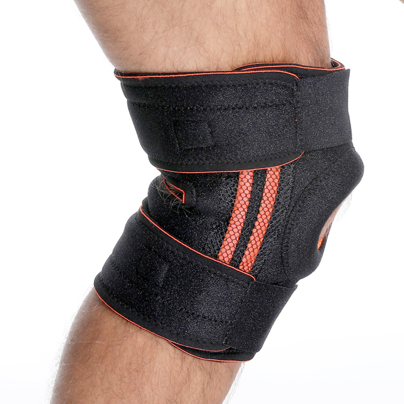 Patella هلام وسادة دعم الركبة المفتوحة مع مثبتات الربيع الجانبية ， أحزمة الفيلكرو القابلة للتعديل
