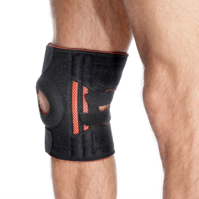 Patella هلام وسادة دعم الركبة المفتوحة مع مثبتات الربيع الجانبية ， أحزمة الفيلكرو القابلة للتعديل