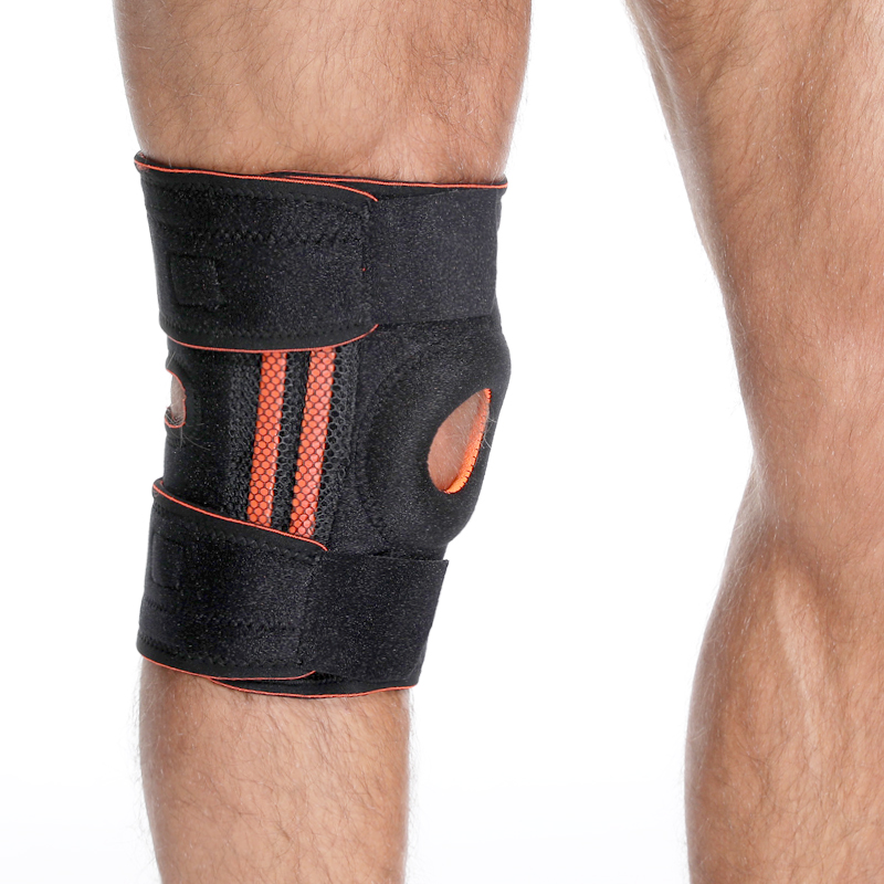 Patella هلام وسادة دعم الركبة المفتوحة مع مثبتات الربيع الجانبية ， أحزمة الفيلكرو القابلة للتعديل