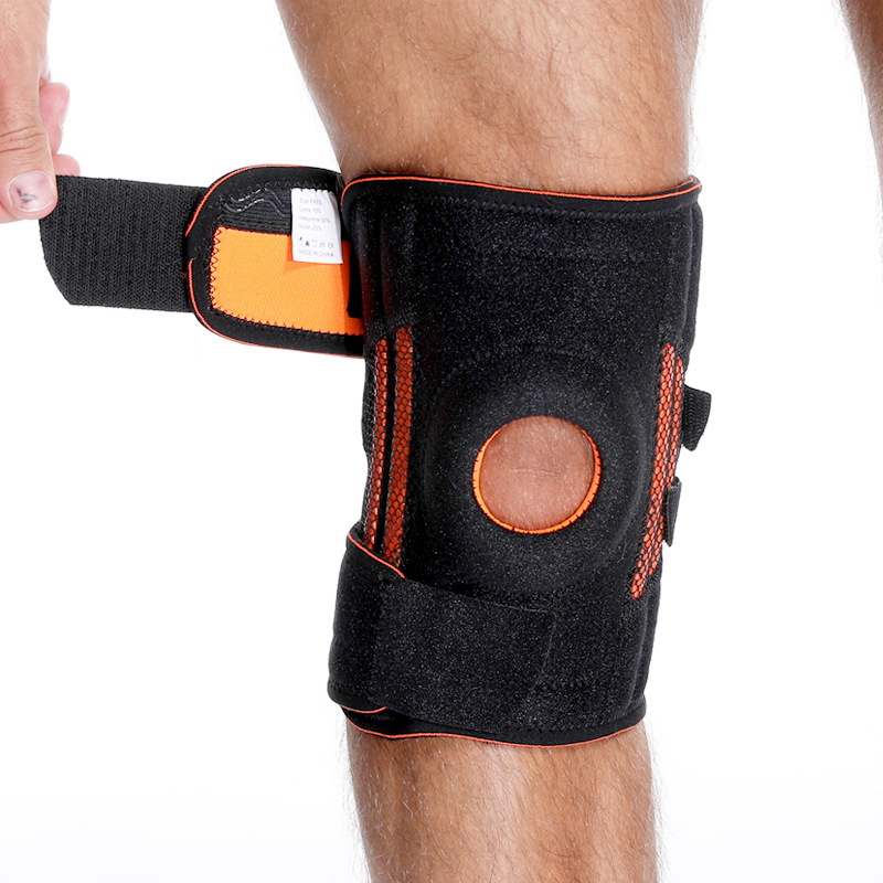 Patella هلام وسادة دعم الركبة المفتوحة مع مثبتات الربيع الجانبية ， أحزمة الفيلكرو القابلة للتعديل